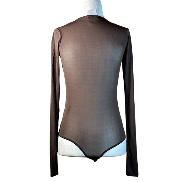 WARDROBE.NYC Sheer Bodysuit in Dark Brown Small New Womens Long Sleeve Top - Picture 8 of 14